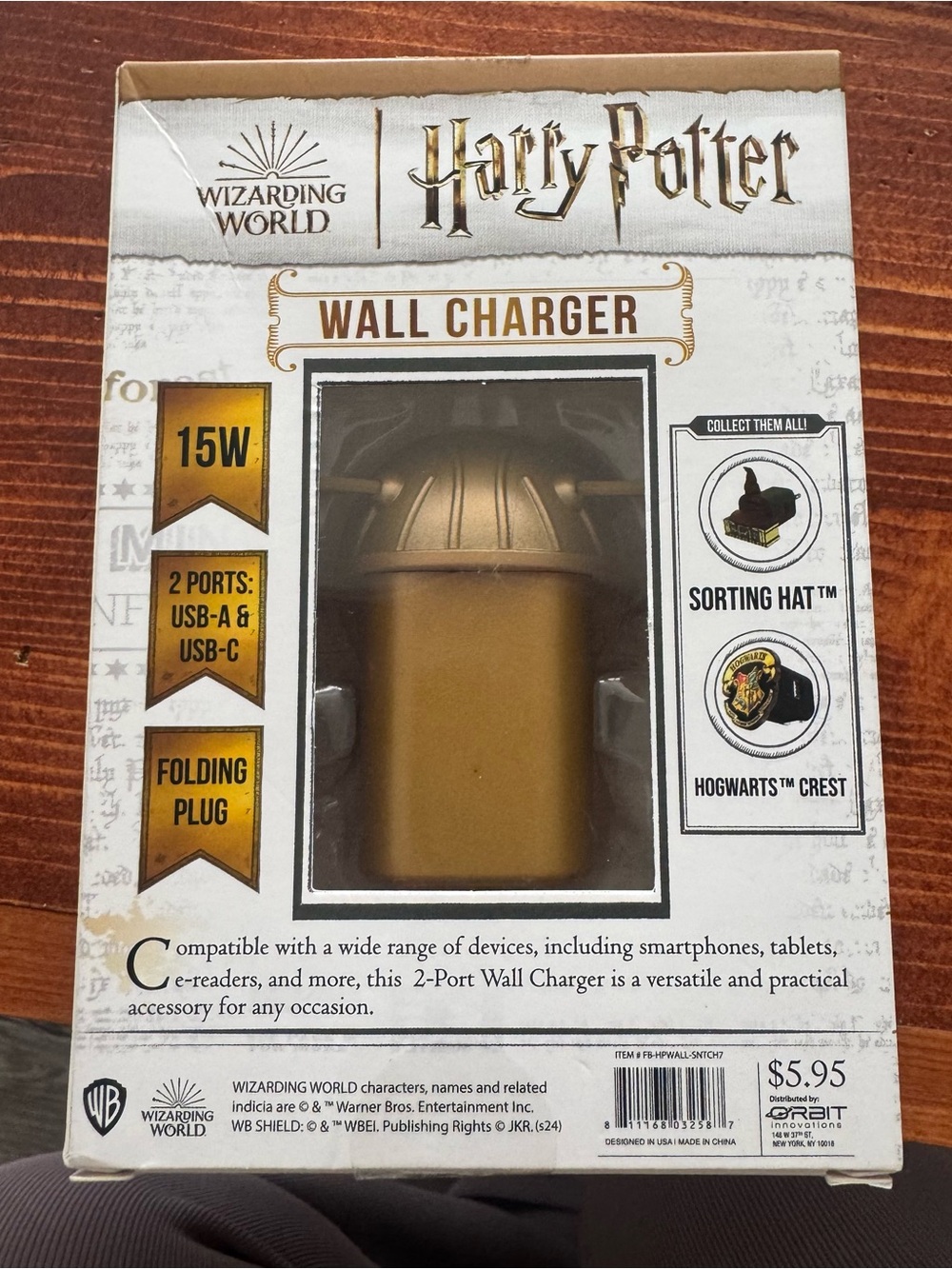 Warner Bros. Harry Potter Gold Wall Charger - Metallic Gold